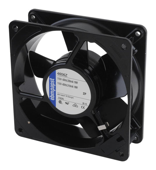 EBM-PAPST 4606Z AC Fans 119x38mm 115VAC 60Hz 106CFM 18W 3100RPM 45dBA BB, 2 Terminals, Metal Frame/Blade