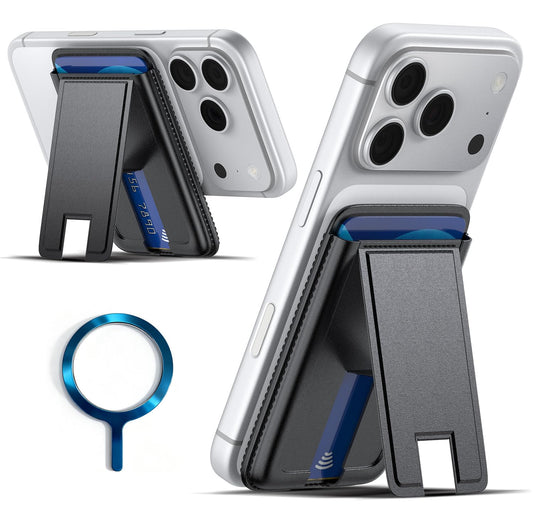 CASEVASN Magnetic Wallet for iPhone, Samsung, Google, Mganetic Card Holder with Adjustable Stand, RFID Blocking, Slim Leather Mag-Safe Wallet