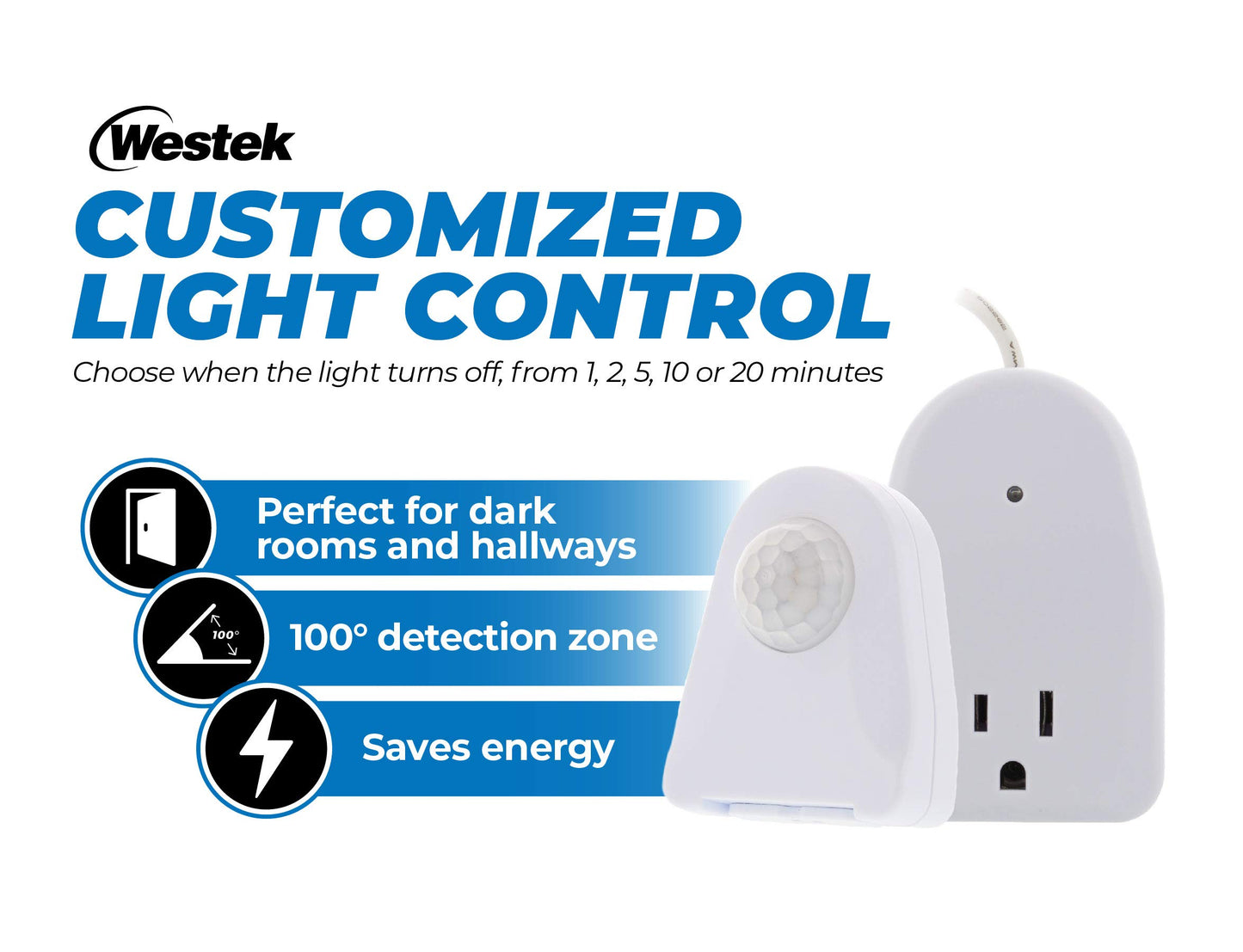 Westek MLC12BC-4 Indoor Plug-in Corded Motion Activated Light Control, Single, White