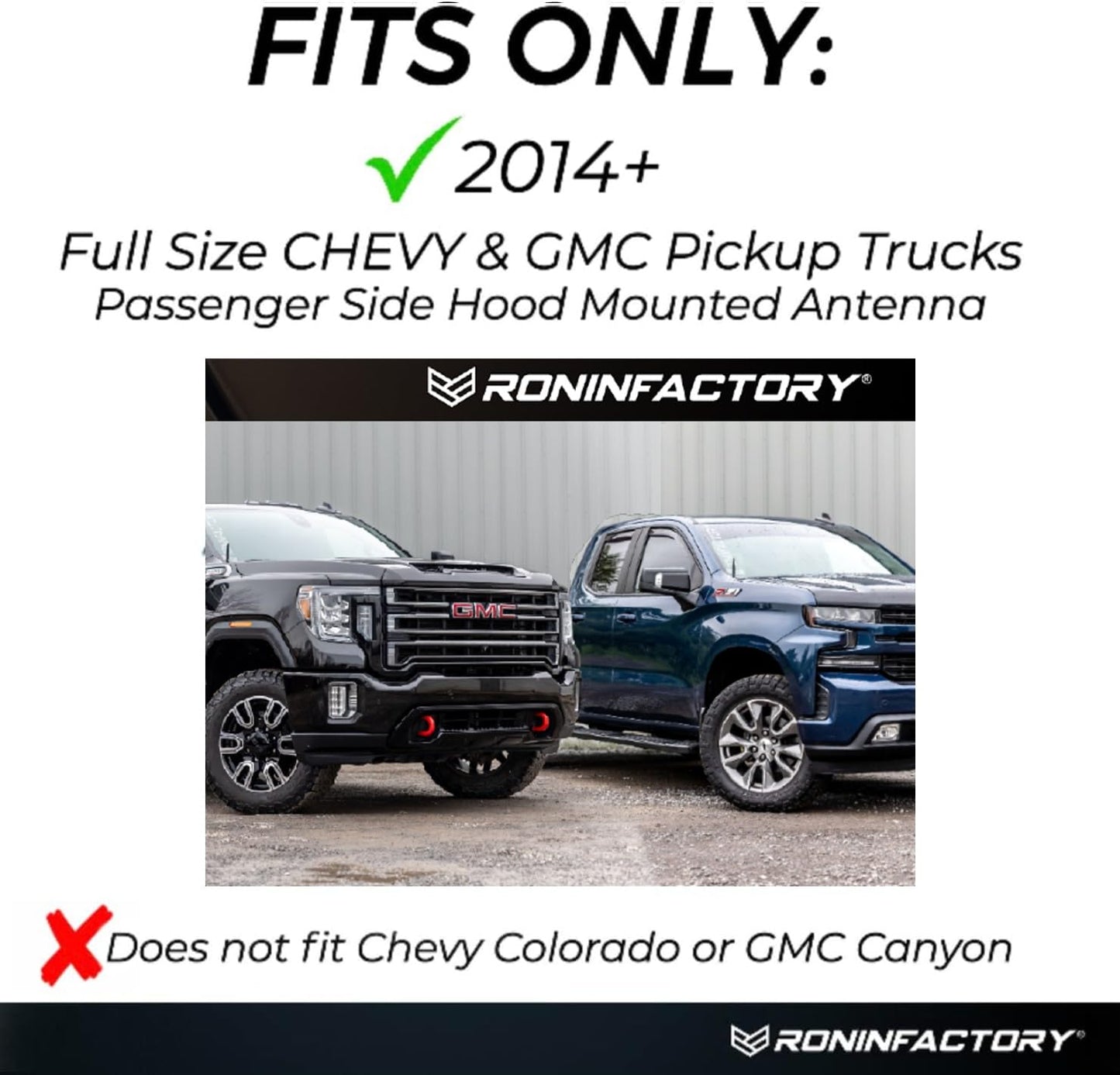 RONIN FACTORY Truck Antenna for Chevy Silverado & GMC Sierra Accessories (2014+) Anti Theft - Carwash Safe Short Replacement Antenna (5 Inch Flexible)
