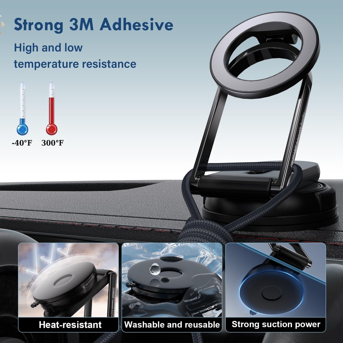 Coverado Magnetic Car Phone Holder, Vacuum Magnetic Phone Holder for Car, 360° Rotation Strong Magnet Car Phone Mount Dash Cell Phone Mount for iPhone