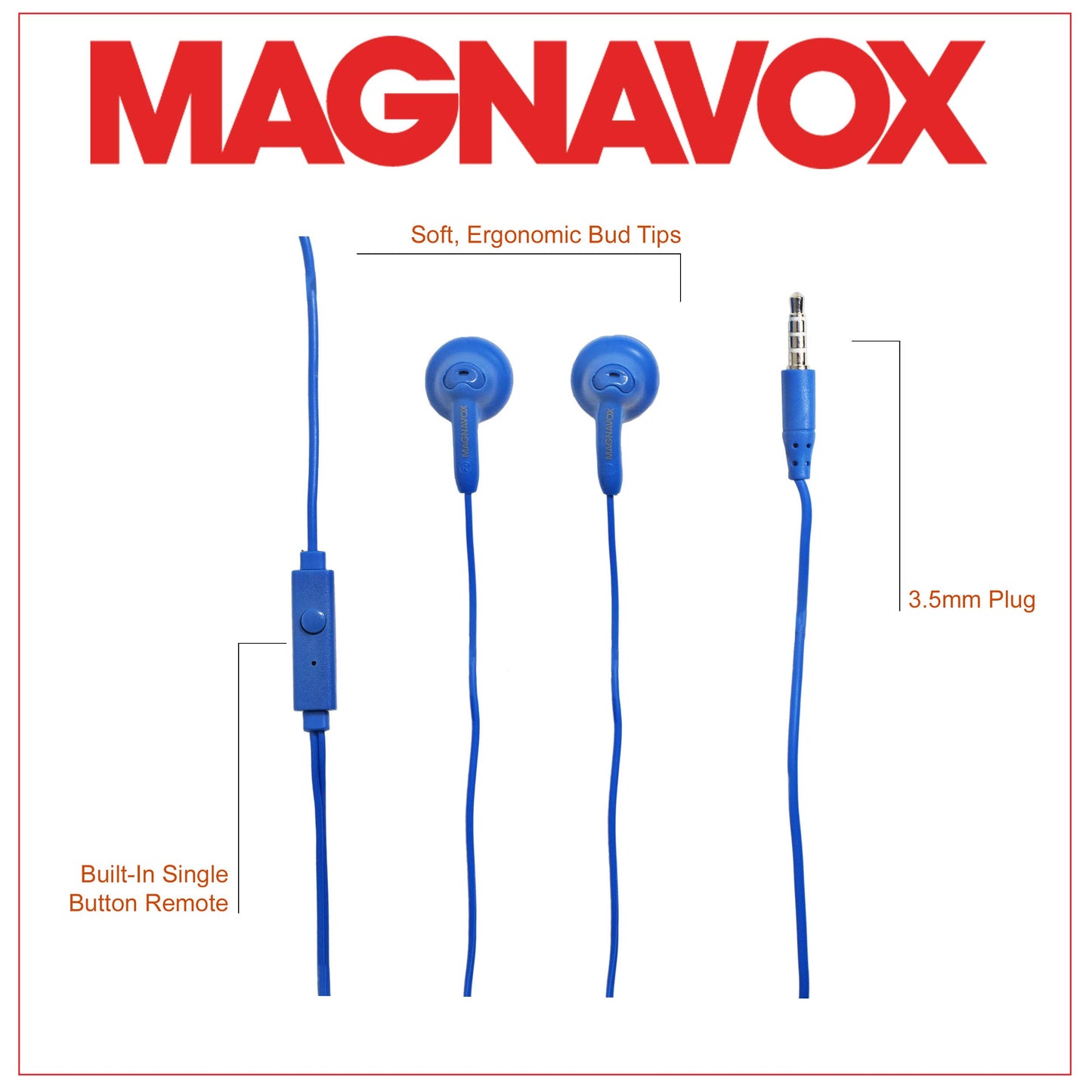 Magnavox MHP4820M-BL Gummy Earbuds with Microphone in Blue | Available in Pink, Purple, White, Black, & Blue | Earbuds Gummy | Extra Value Comfort…