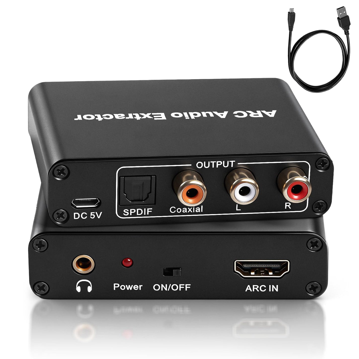 HDMI ARC Audio Extractor, ARC Audio Extractor,Digital to Analog Converter with Optical, Coaxial, RCA & 3.5mm Output, Supports 192KHz, 5.1 Surround