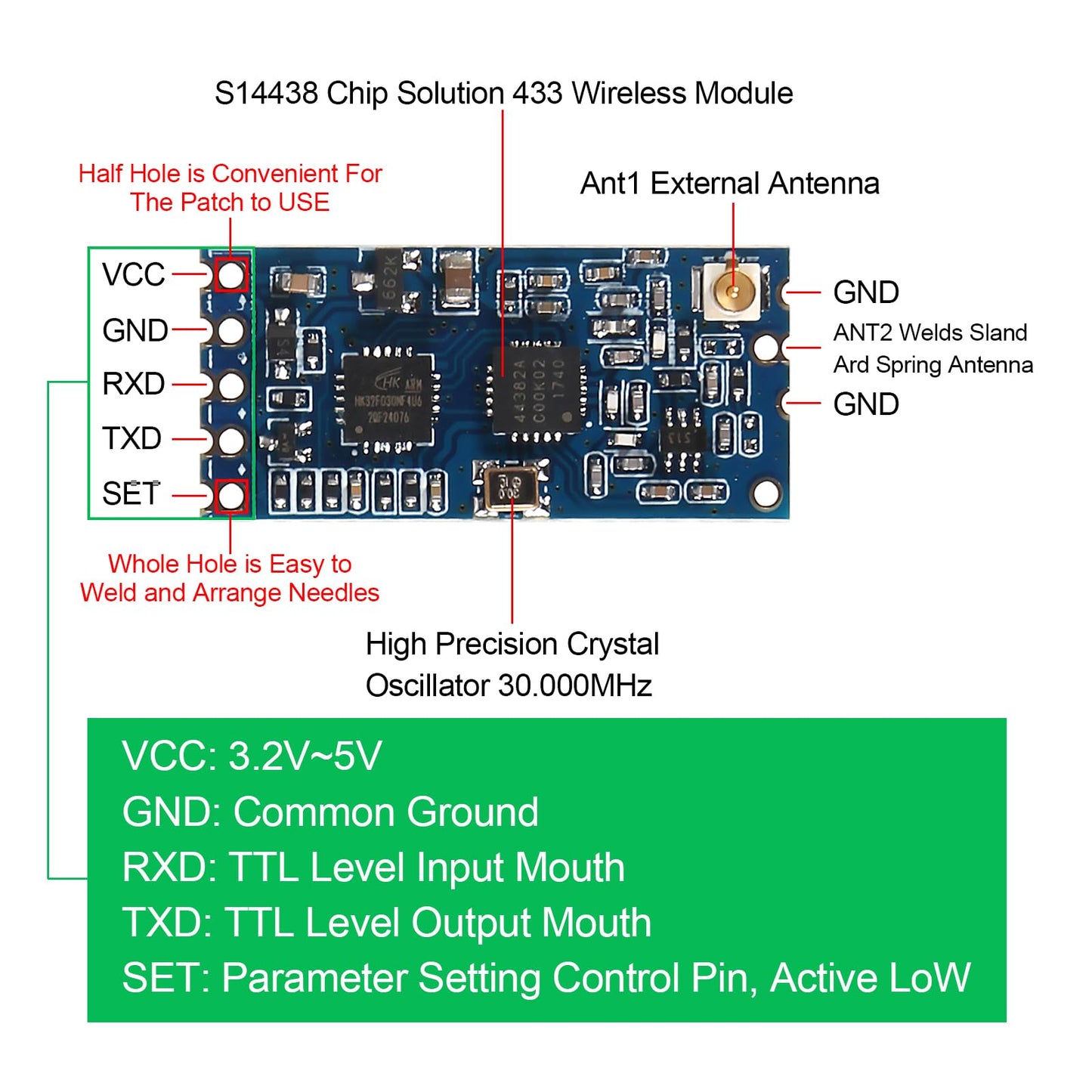 XIITIA 4pcs HC-12 433Mhz SI4463/SI4438 Wireless Serial Port Module 1000M Replace Bluetooth with Antenna