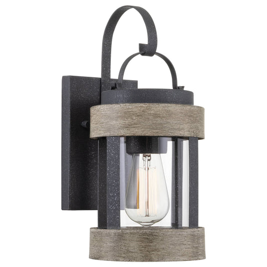 Kira Home Rochester 14" Modern Farmhouse Outdoor Wall Lantern with Clear Glass Shade, Hand-Painted Wood Grain Metal Exterior Wall Sconce, Weathered