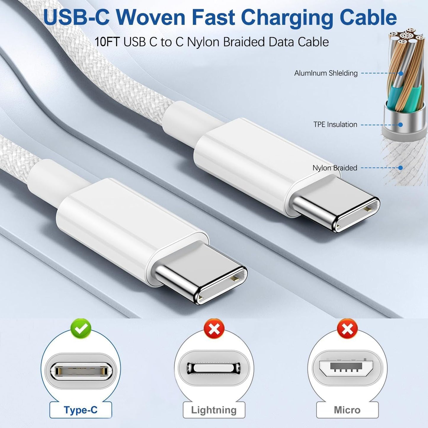 iPhone 17 16 Charger,USB C Wall Charger Block Chargers Fast Charging with 10FT USBC to C Woven Cable for iPhone 17e/17/17 Pro/17 Pro Max/17 Air/iPhone