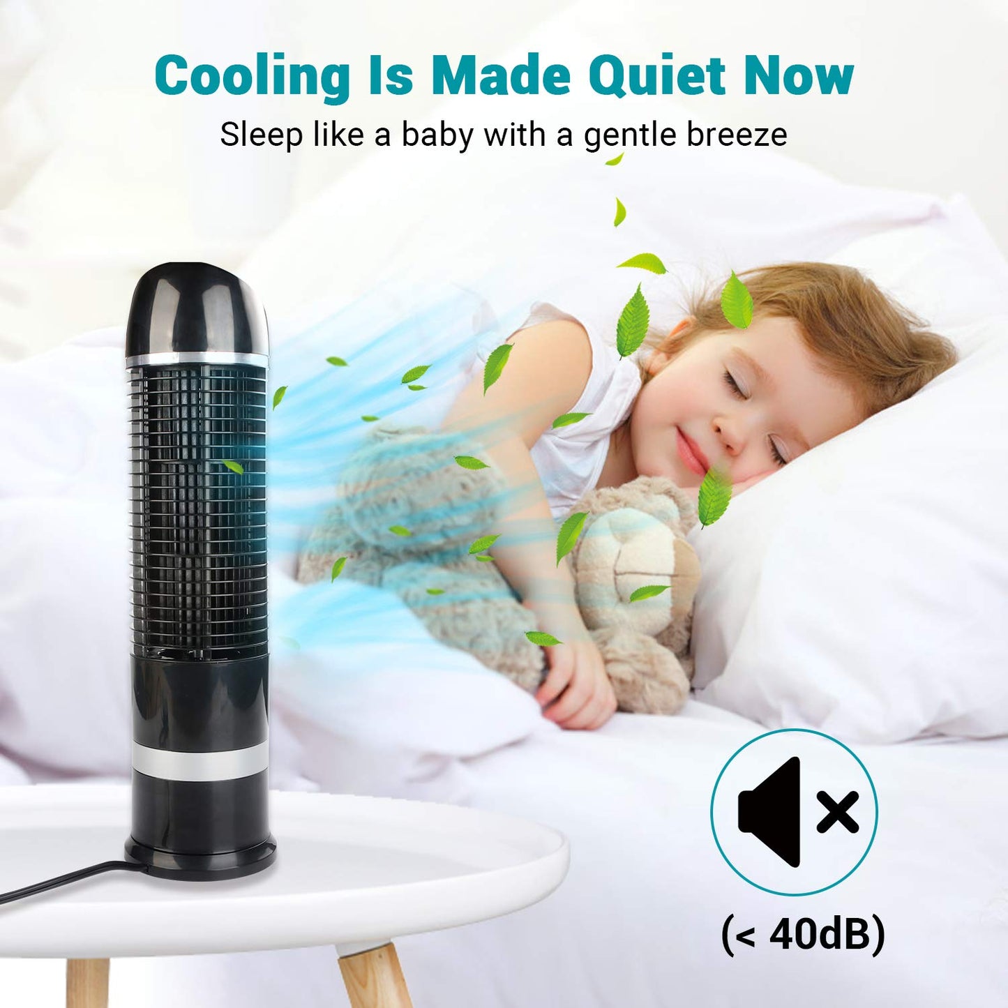 DR.PREPARE Oscillating Tower Fan, Desk Table Fan with 3 Speeds, Quiet Cooling, 60° Oscillation, 16 Inch Personal Small Bladeless for Bedroom Home