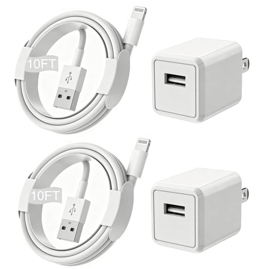 iPhone Charger,Extra Long 2 Pack 10FT Lightning Cable Cube i Phone 12 Charger Charging Transfer Cord Cable with USB Plug Wall Charge Block Travel