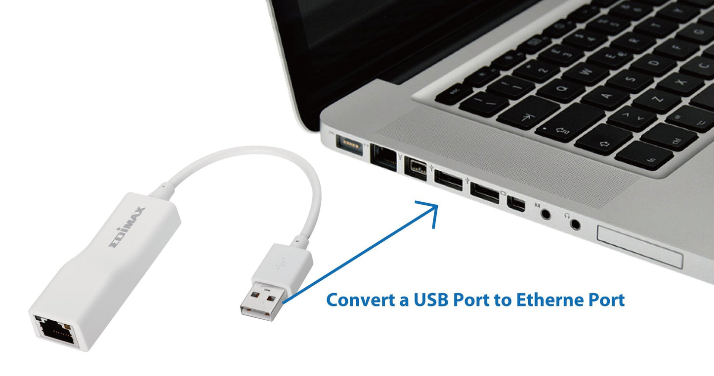 Edimax USB 2.0 Fast Ethernet LAN Adapter, USB to RJ45 100Mbps Network LAN Converter, Plug and Play, Windows, MacBook Pro/Air and More, EU-4208, White