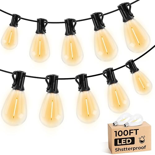 GvvooHome S11 LED Outdoor String Lights 100FT, Shatterproof & Waterproof Patio Lights with 32 Plastic Bulbs for Porch, Deck, Garden, Backyard