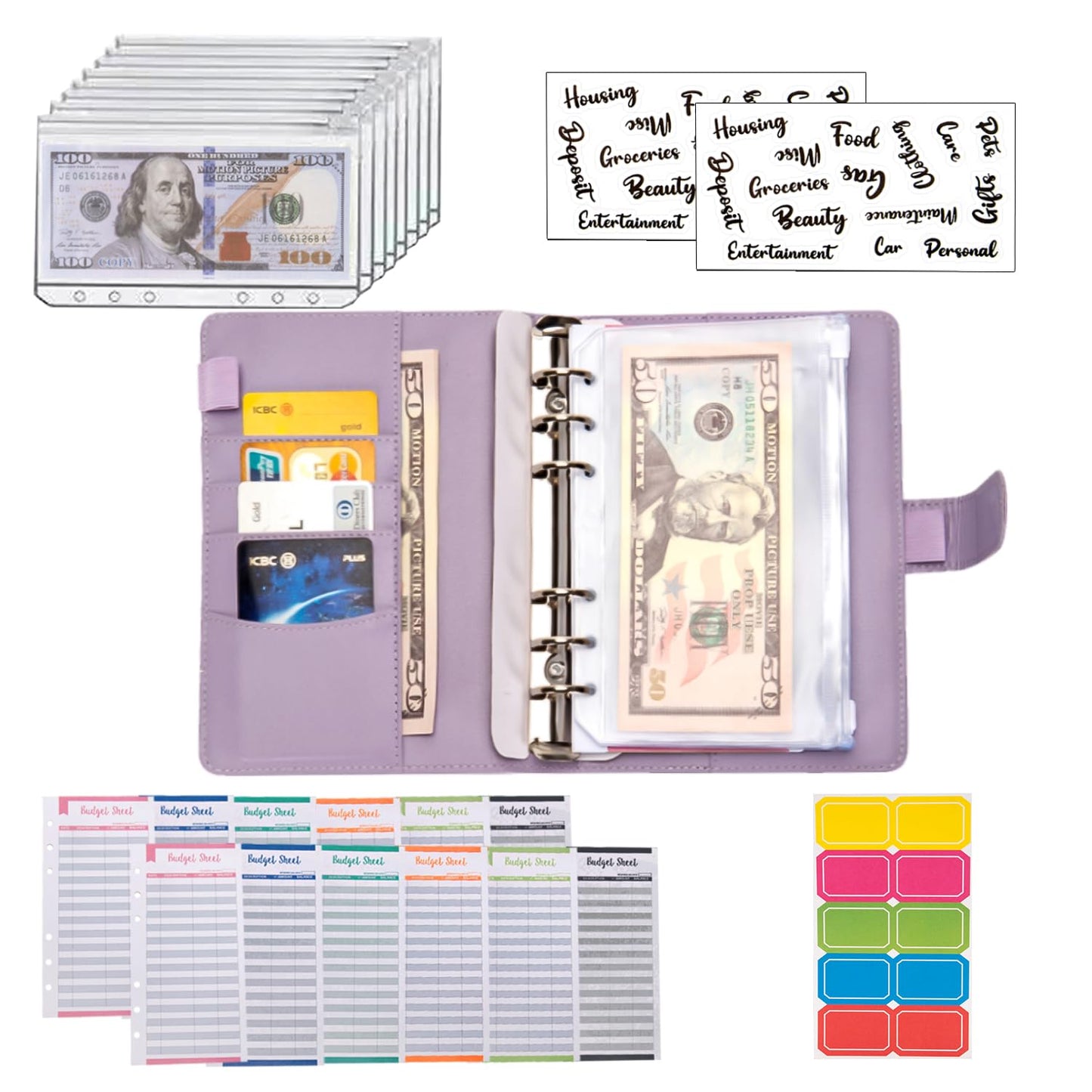 NICOOTH Budget Binder A6 Money Saving Binder with Zipper Cash Envelopes