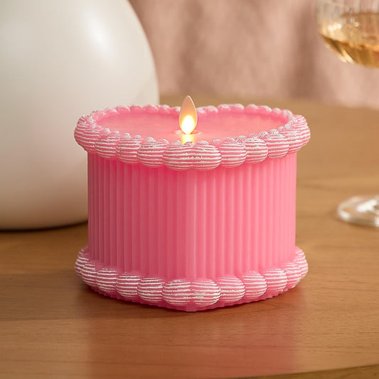 Luminara Flickering Flameless 5.3" x 4.5" Cake Candle, Battery Operated Remote Ready (Sold Separately) & Timer Function, Moving LED Flame Pink Real