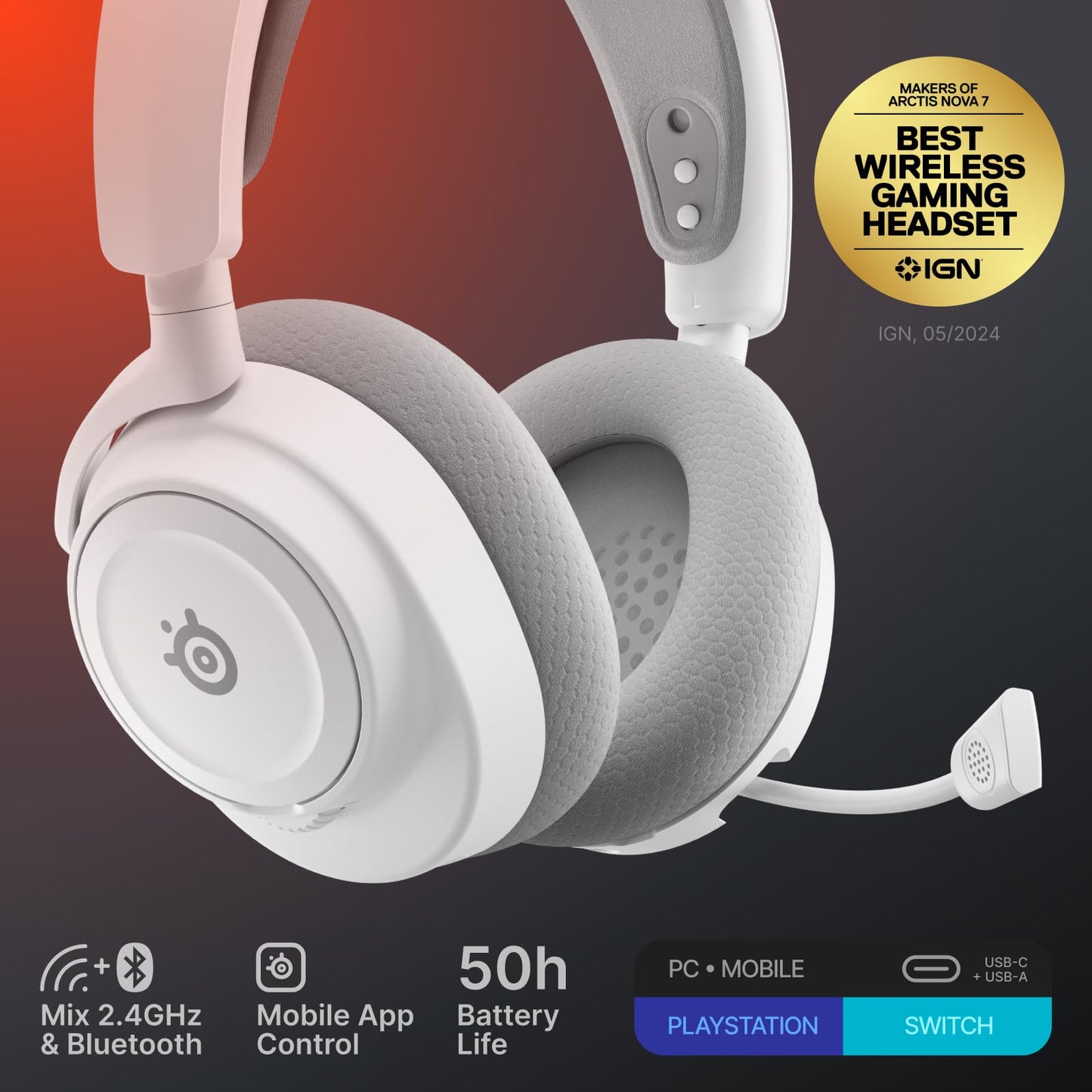 SteelSeries Arctis Nova 7 Wireless Gen 2 Gaming Headset - Real-Time App Control, 50+ HR Play, Neodymium Drivers, Mix 2.4GHz/Bluetooth, PC, PS5, PS4…