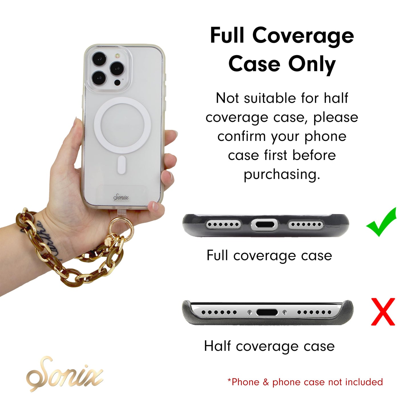 Sonix Phone Wristlet - Detachable Universal Smartphone Wrist Strap, Hands-Free Lanyard Cellphonee Bracelet with Tether Tab | Chain Link | Brown Marble