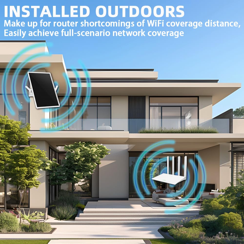 LCLCTEK® WiFi Extender Signal Booster Solar Battery Outdoor, Long Range up to 300-feet, Internet 2.4G WiFi Extender Booster, Wireless Signal Booster