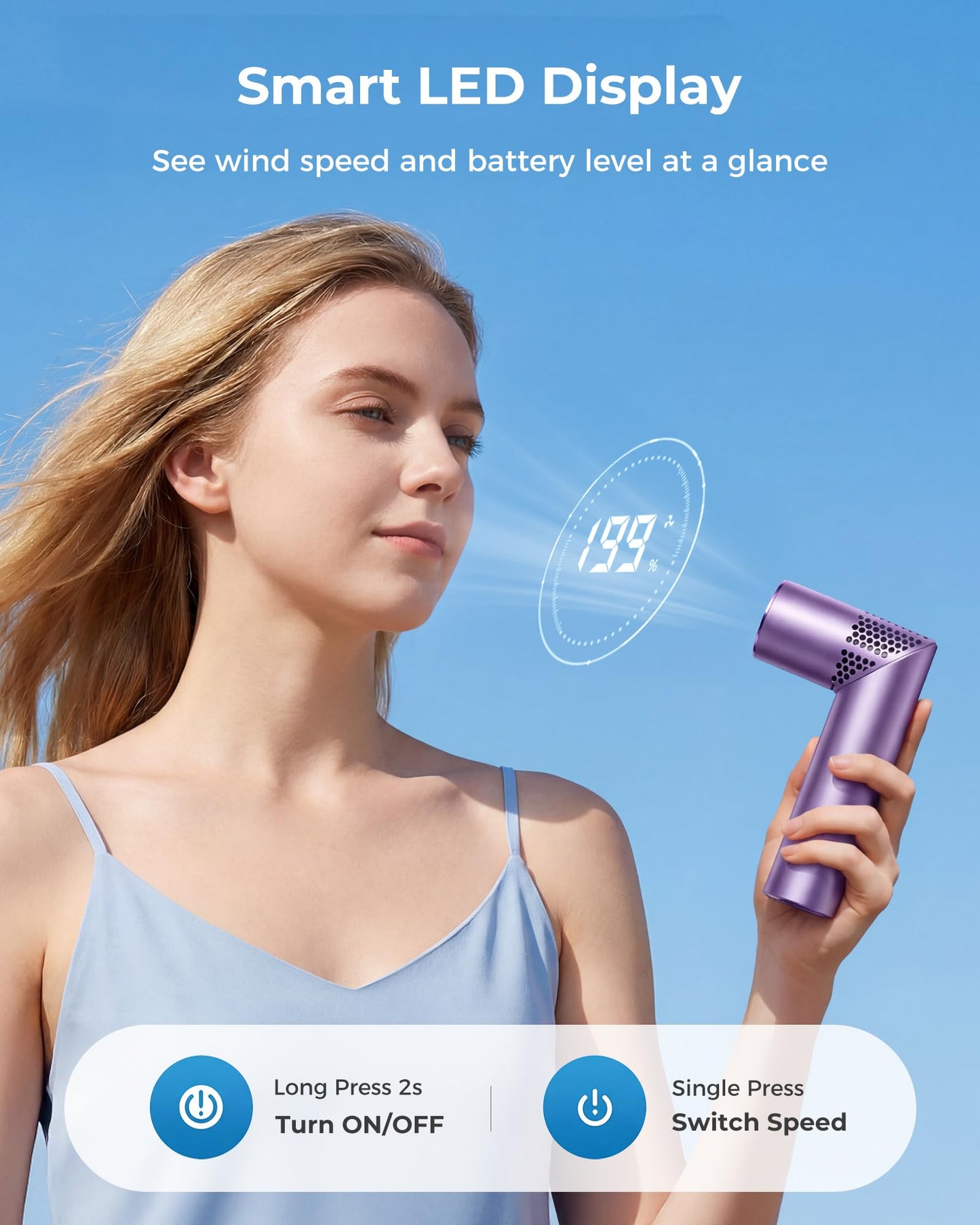 MEIIS High Speed Handheld Fan, 20000RPM Turbo, 199 Speeds, Rechargeable