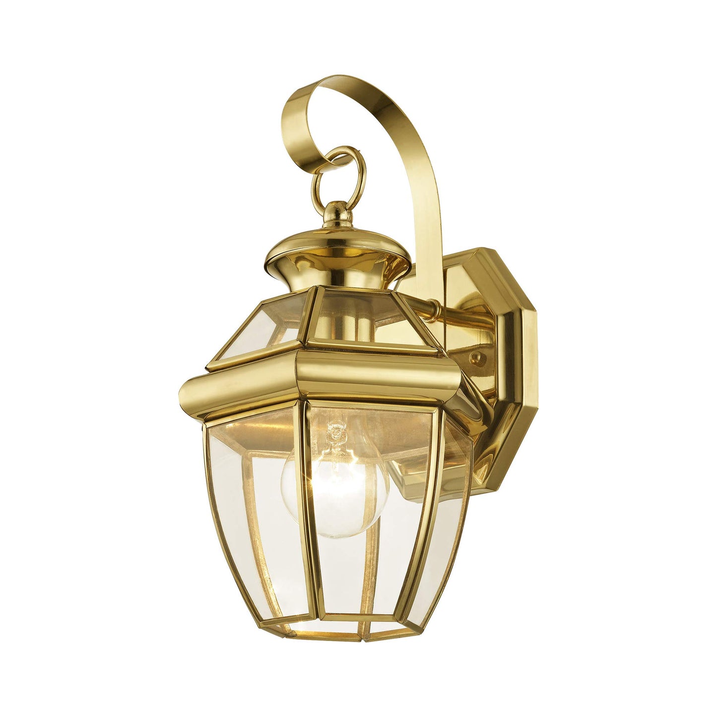 Livex Lighting 2051-02 Monterey 1 Light Outdoor Polished Brass Finish Solid Brass Wall Lantern with Clear Beveled Glass