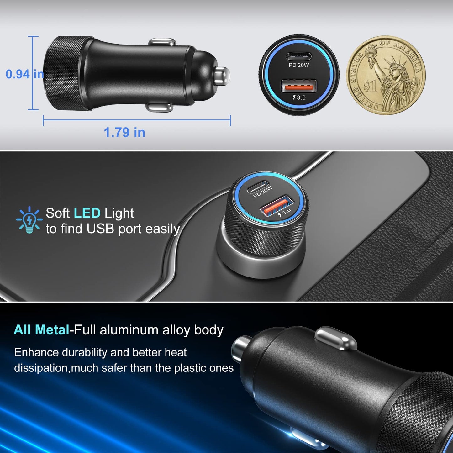 USB C Car Charger 5 Pack, Bangfun 36W Dual Port PD&QC 3.0 Fast Charging 12V USB Car Charger Cigarette Lighter Adapter Plug for iPhone 15 14 13 12 11