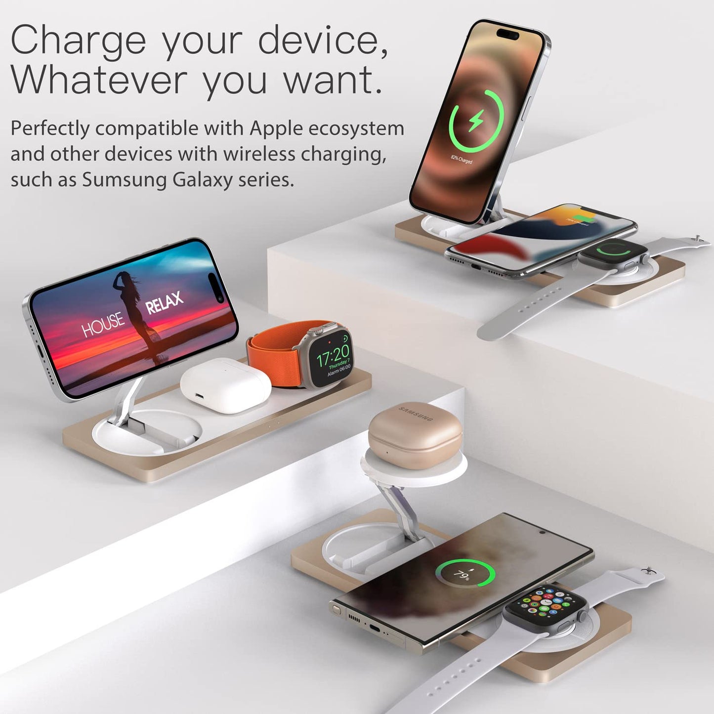 PETINO 3 in 1 Wireless Charging Station for Apple Devices with MagSafe