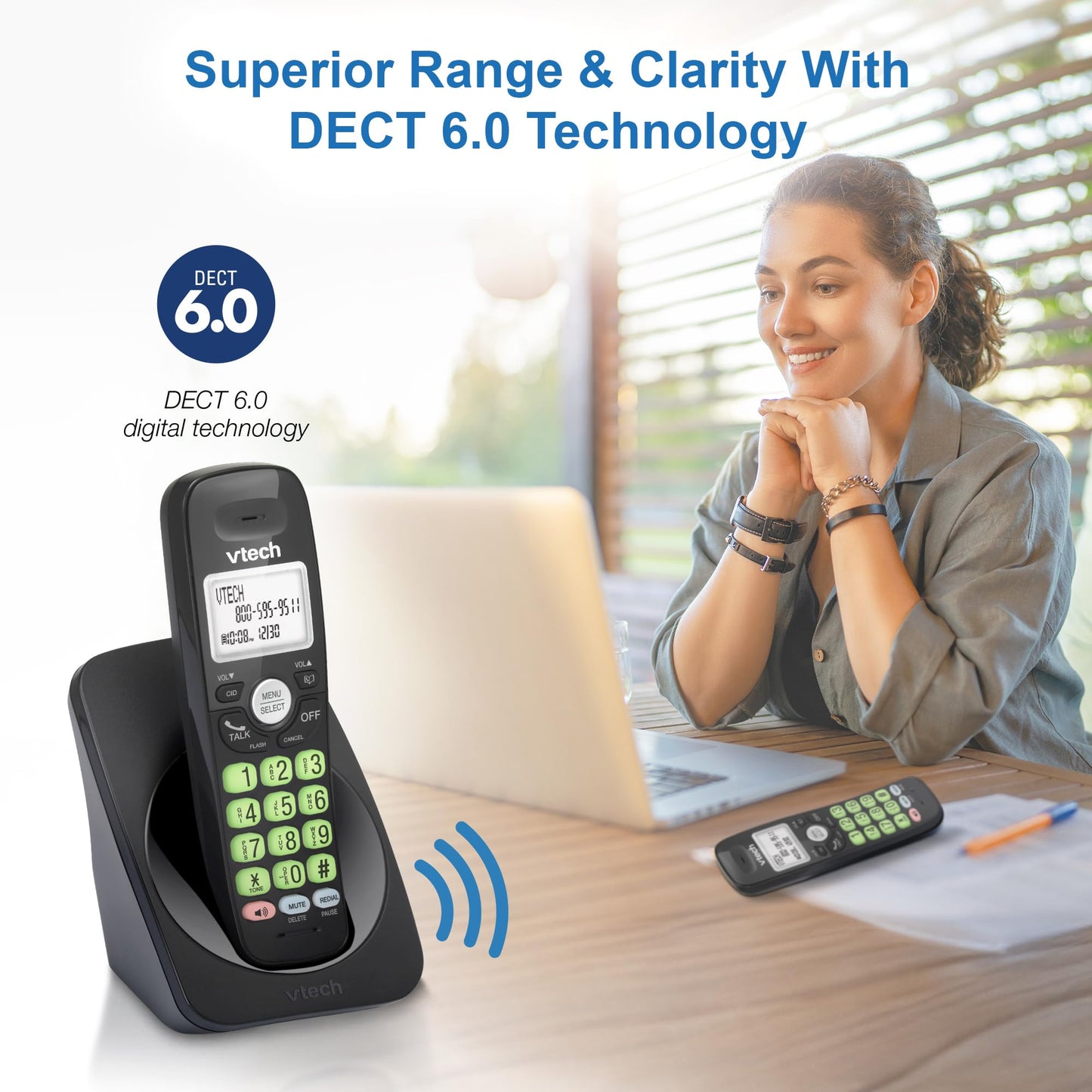 VTech Cordless Phone with DECT 6.0, Full-Duplex Speakerphone, Lighted Display, Backlit Keypad, Caller ID/Call Waiting, Volume Control, Hearing Aid