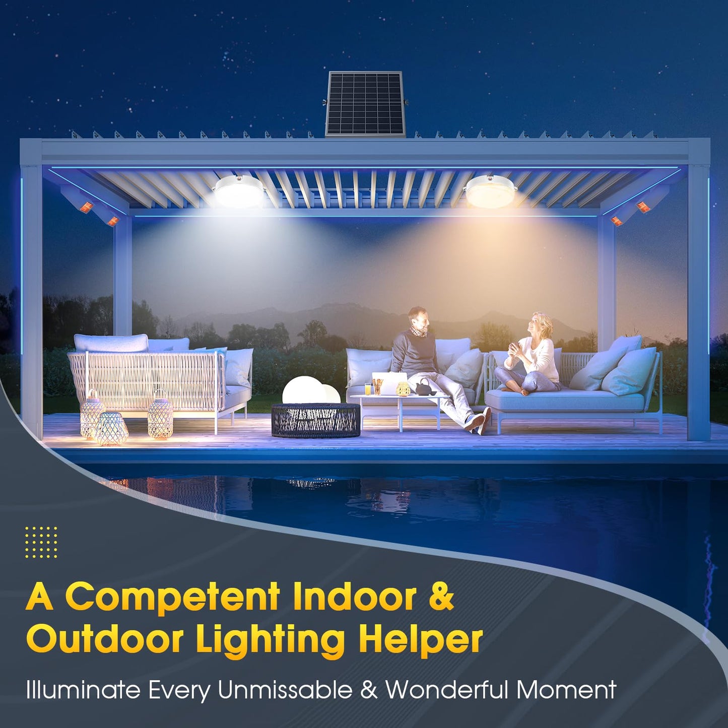 SunBonar Solar Ceiling Lights Indoor Outdoor, Day/Night Dual Lamp for Shed