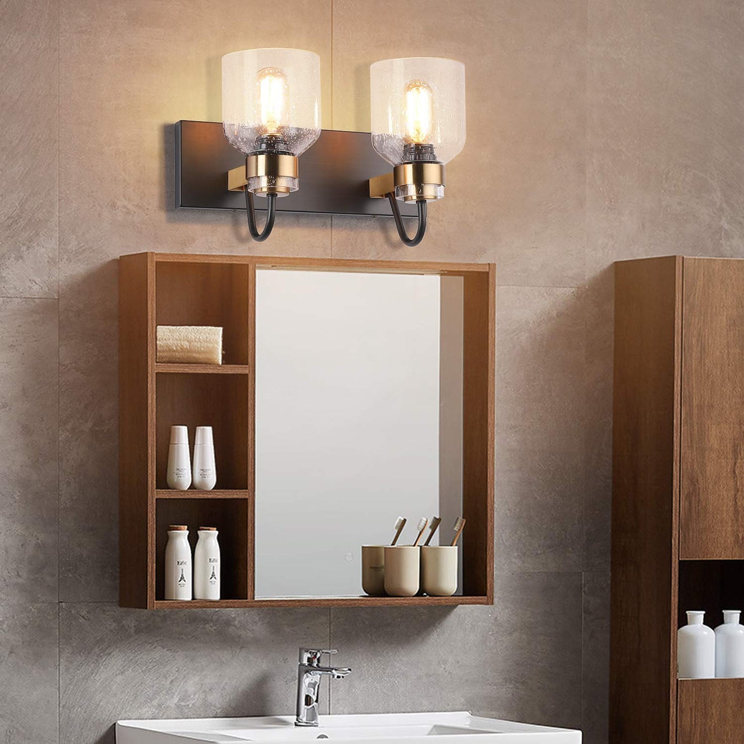 PRESDE 2 Light Bathroom Vanity Fixtures Black and Gold Farmhouse Bathroom Lights Fixture Over Mirror Bath Wall Sconce Lighting