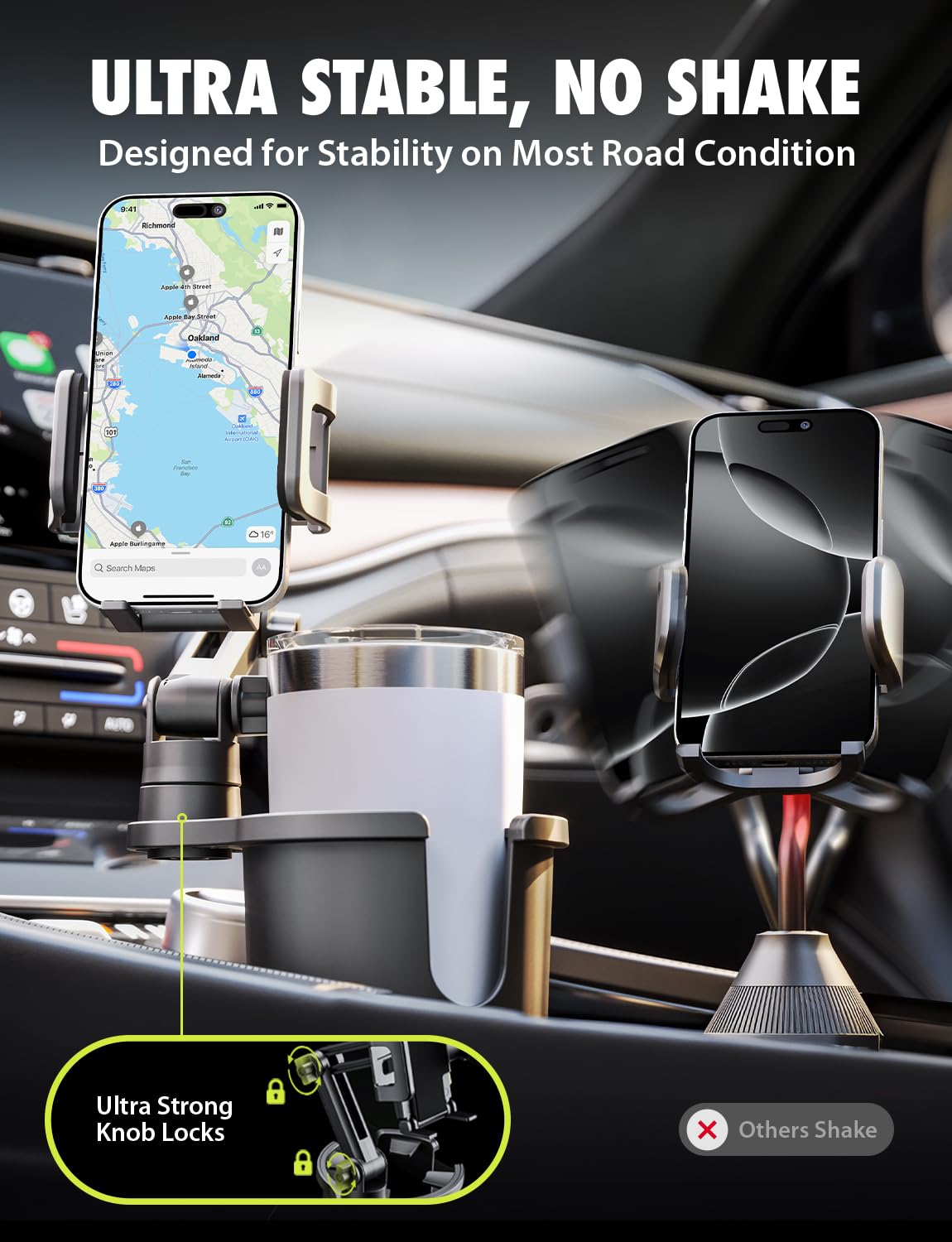 Bracketron Cup Holder Phone Mount for Car - TripGrip 2-in-1 Expandable Phone Holder with 360° Rotation & Ultra Stable Folding Support Legs, Fits