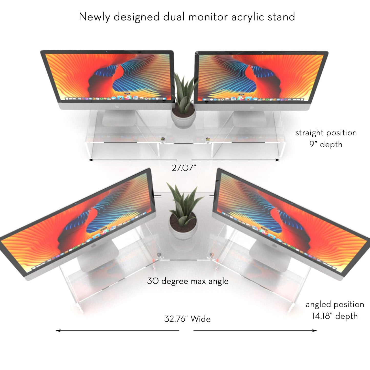 Vray Designs LLC - Dual Monitor Stand - Clear Acrylic Dual Computer Monitor Stand - Ergonomic Monitor Stand for Desk - Made in USA