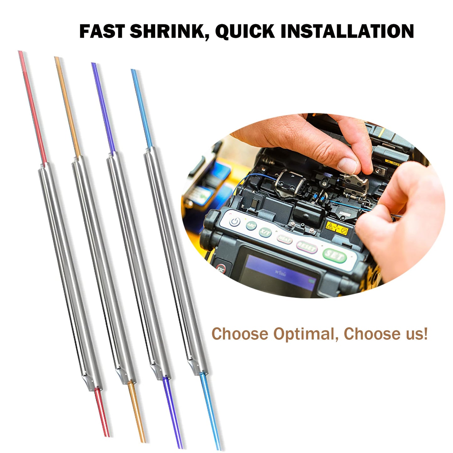 Premium Fiber Optic Fusion Splicing Sleeves Protector Adapter Heat Shrink Tube Clear 1000pcs Per Box 2.5mm Dia After Recovery,60mm (L)