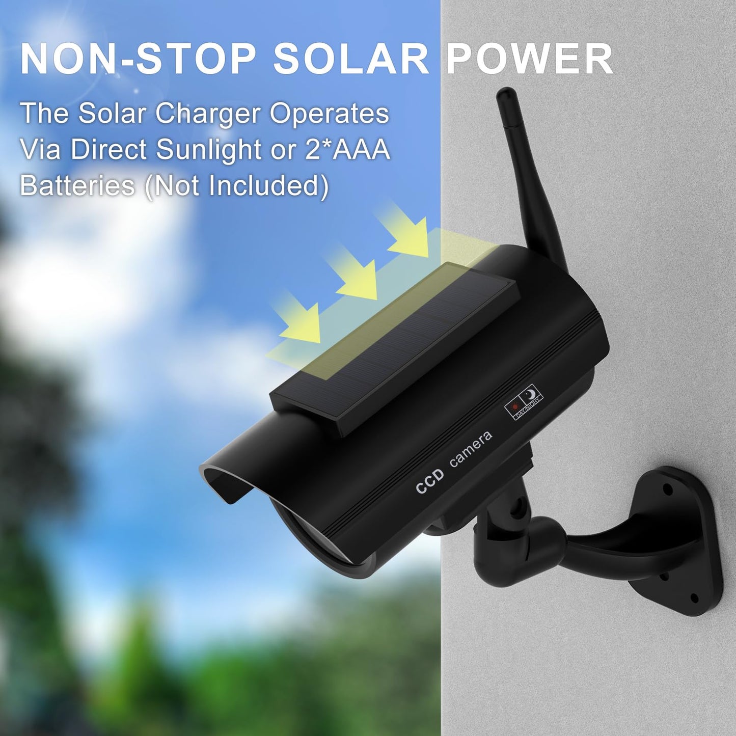 WALI Dummy Fake Camera, Solar Powered Fake Security Camera with LED Light, Simulated Surveillance Security CCTV Dome Cameras with Antenna and Warning