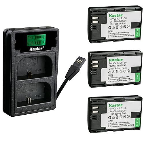 Kastar 3 Pack Battery and Charger with Miro USB/Type-C Input Compatible with Canon LP-E6 LP-E6N Blackmagic Pocket Cinema Camera 4K Marshall On-Camera