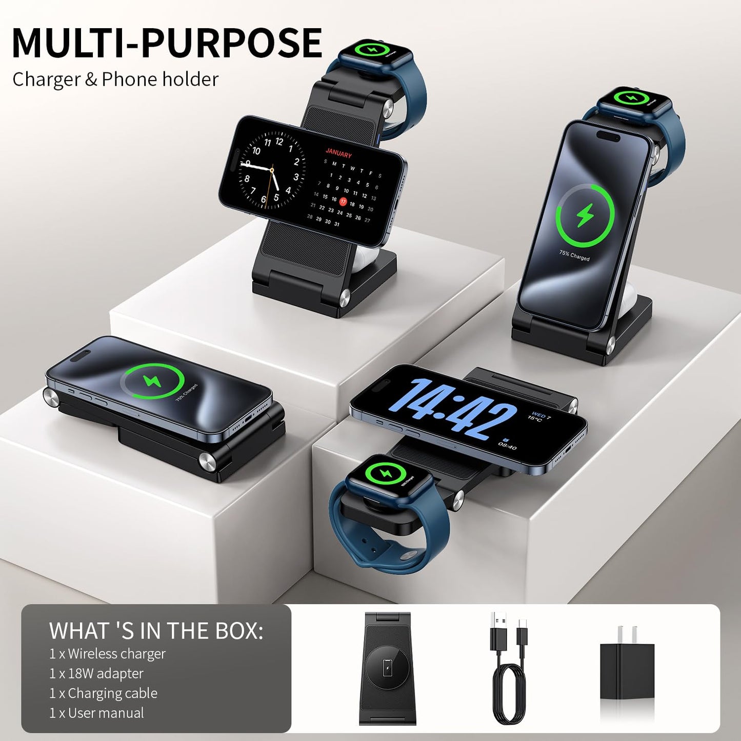 RYND 2026 Traveling Wireless Mag-Safe Fast Charging Station,Magnetic 3 in 1 Charger with Light for iPhone 16 15 14 13 12 Pro Max Plus,Apple Watch