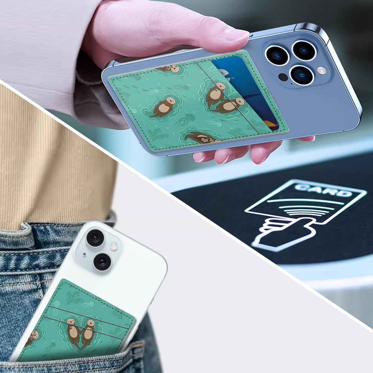 Aeltrp Card Holder for Phone Case, Phone Card Holder Leather, Dual Pocket Phone Wallet Stick On for iPhone, Android Cell Phone - Cute