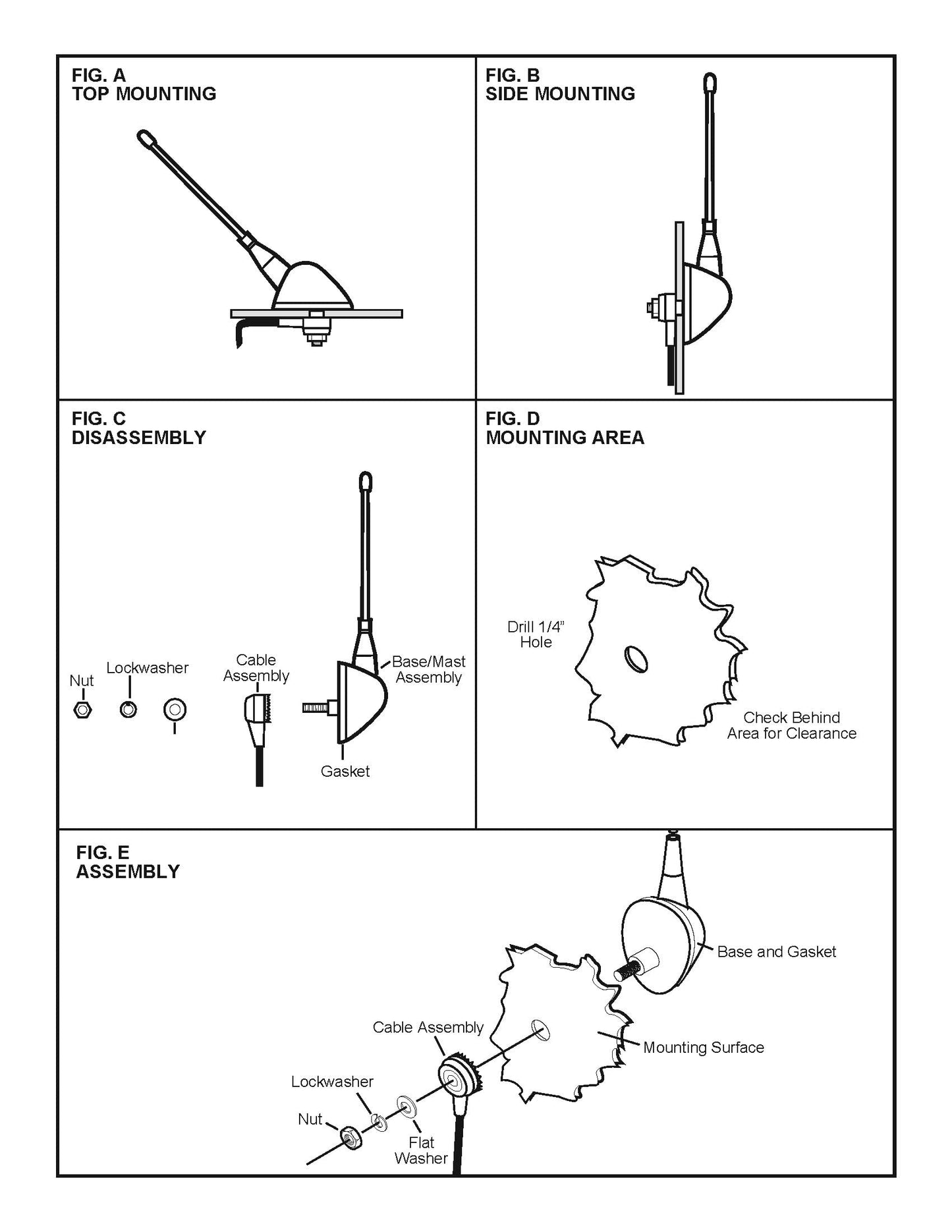 Jensen JAN139 Heavy-Duty 6" Universal Top or Side Mount Rubber Mast Antenna, Attached 39" Cable, 5.9" Mast, Rubber Gasket for Water Tight Mounting