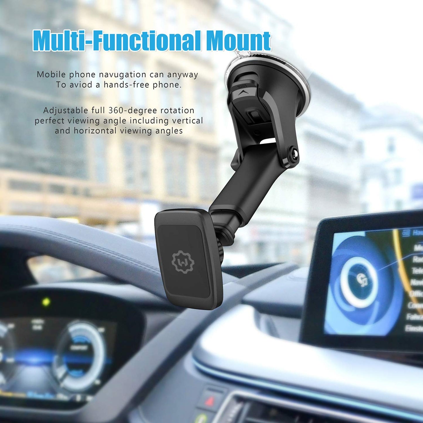 WixGear Magnetic Car Phone Mount - Universal Holder for Windshield & Dashboard with New Long Telescopic Arm - Compatible with Cell Phones & Tablets