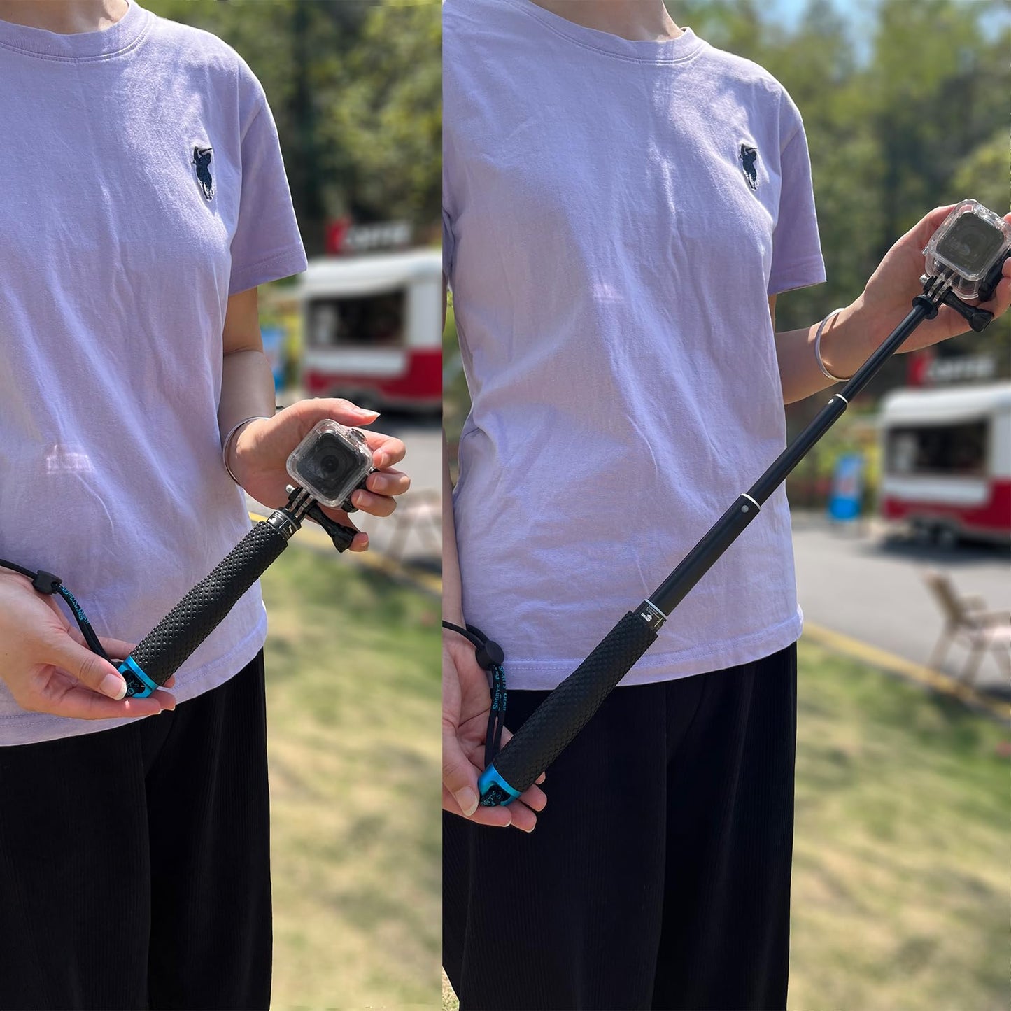 Trehapuva 19” Short Extension Selfie Stick Compact Handle Grip Adjustable Waterproof Monopod Pole Compatible with GoPro Hero 13 12 11 10 9 8 7 6 5