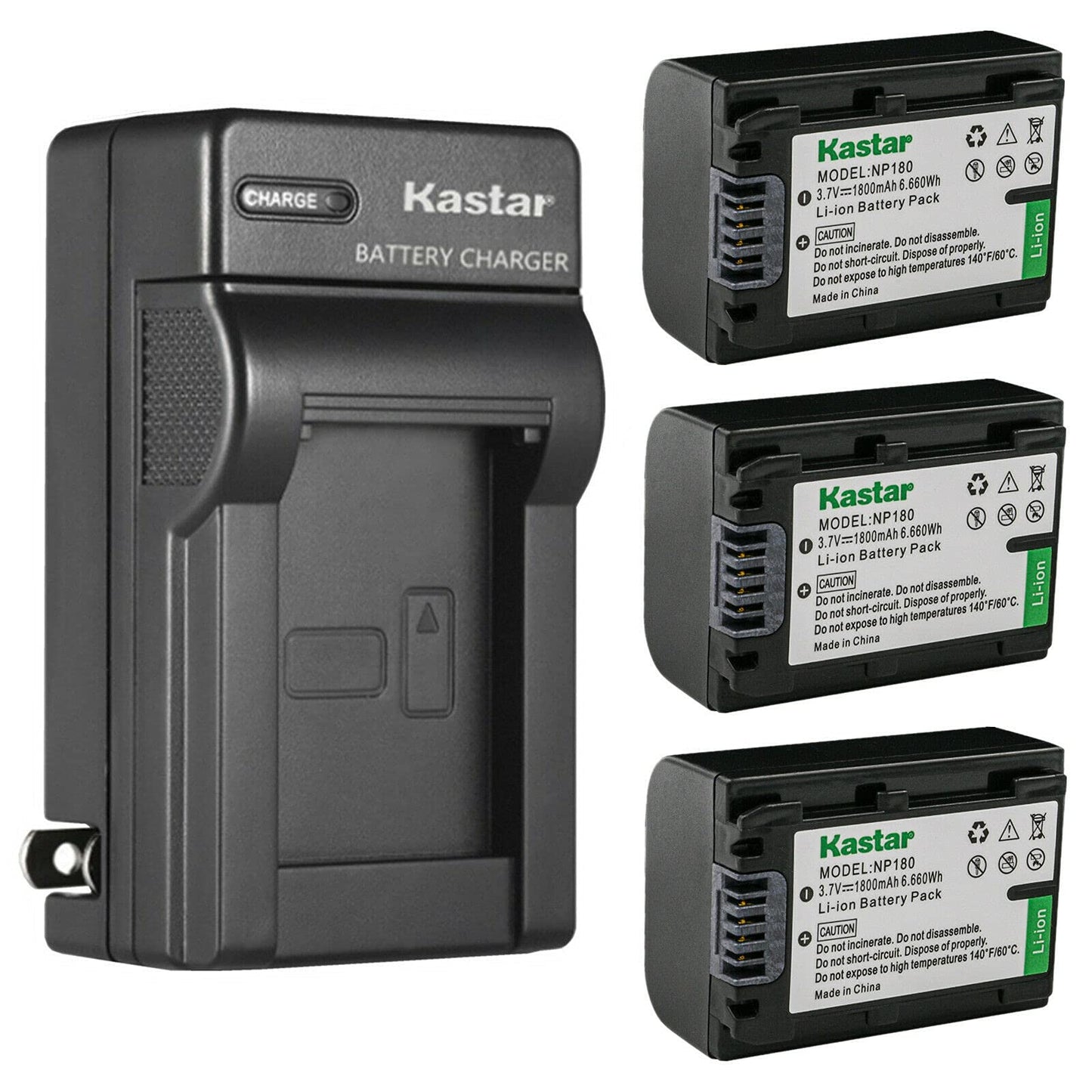 Kastar 3-Pack Battery and AC Wall Charger Replacement for Ordro NP-180 NP180 Battery, ORDRO HDR-AE8 UHD 1080P 60FPS DV Camera, Ordro AE8 Digital