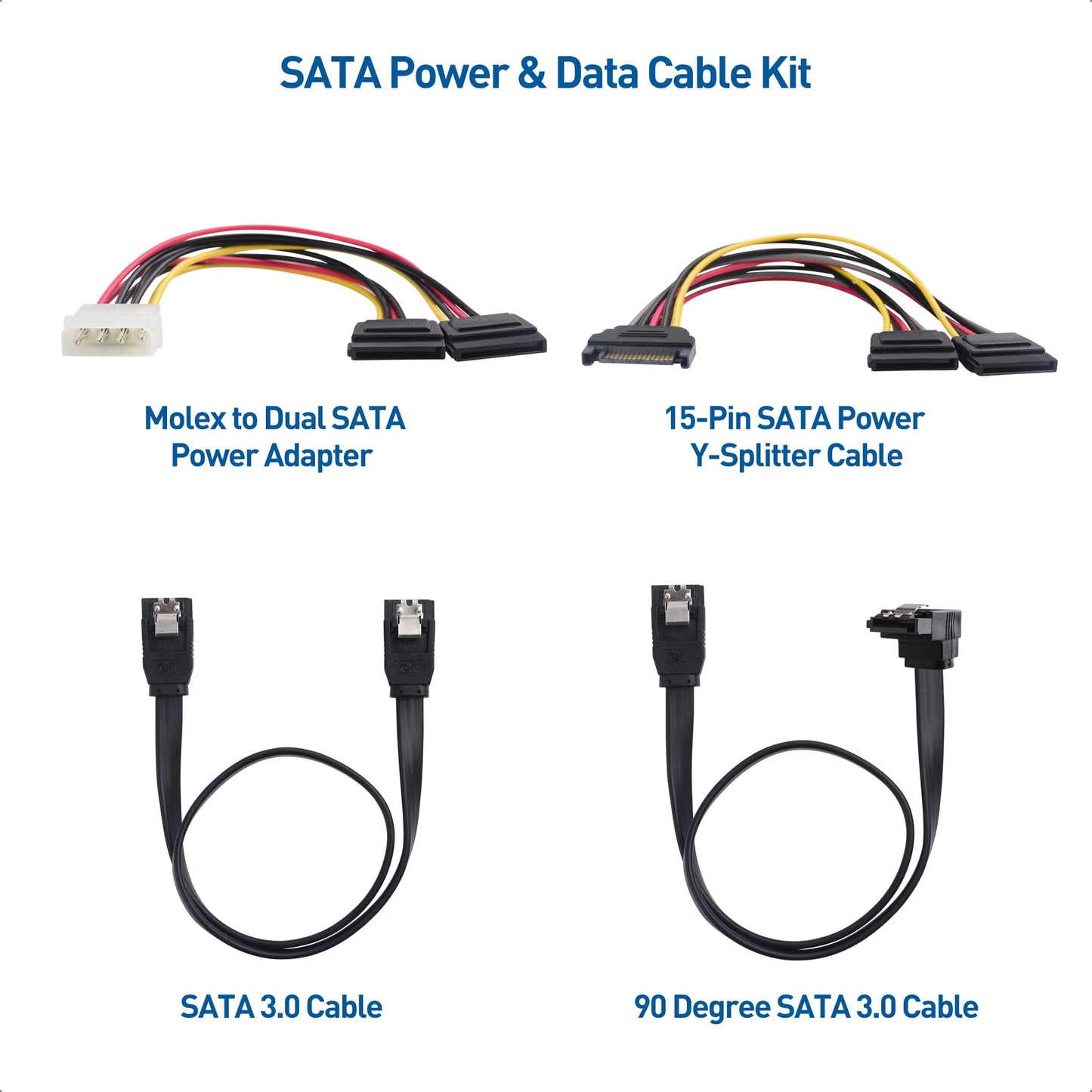 Cable Matters SATA III Data Cable and SATA Power Cable Kit with Straight and 90 Degree SATA3 Connector, Power Splitter Adapter, and Molex Adapter