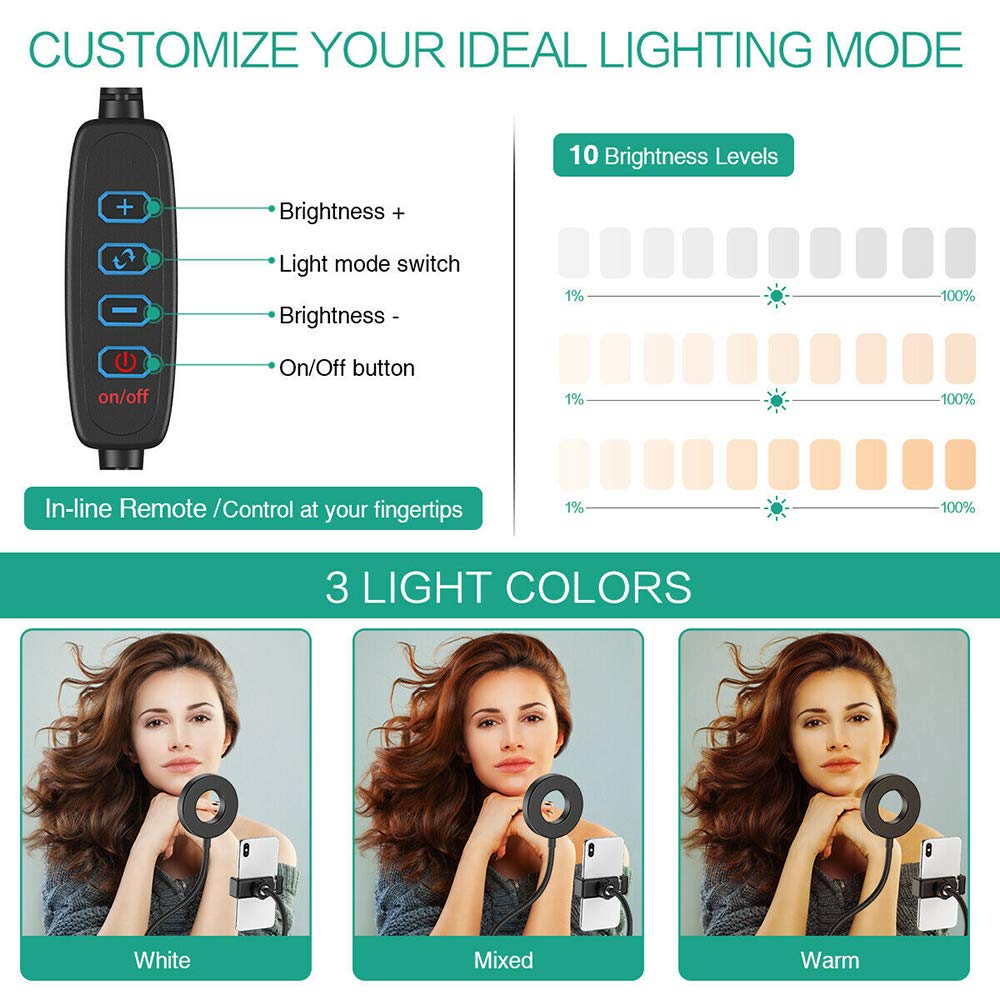 Universal Selfie Ring Light with Flexible Mobile Phone Holder Lazy Bracket Desk Lamp LED Light for Live Stream Office Kitchen
