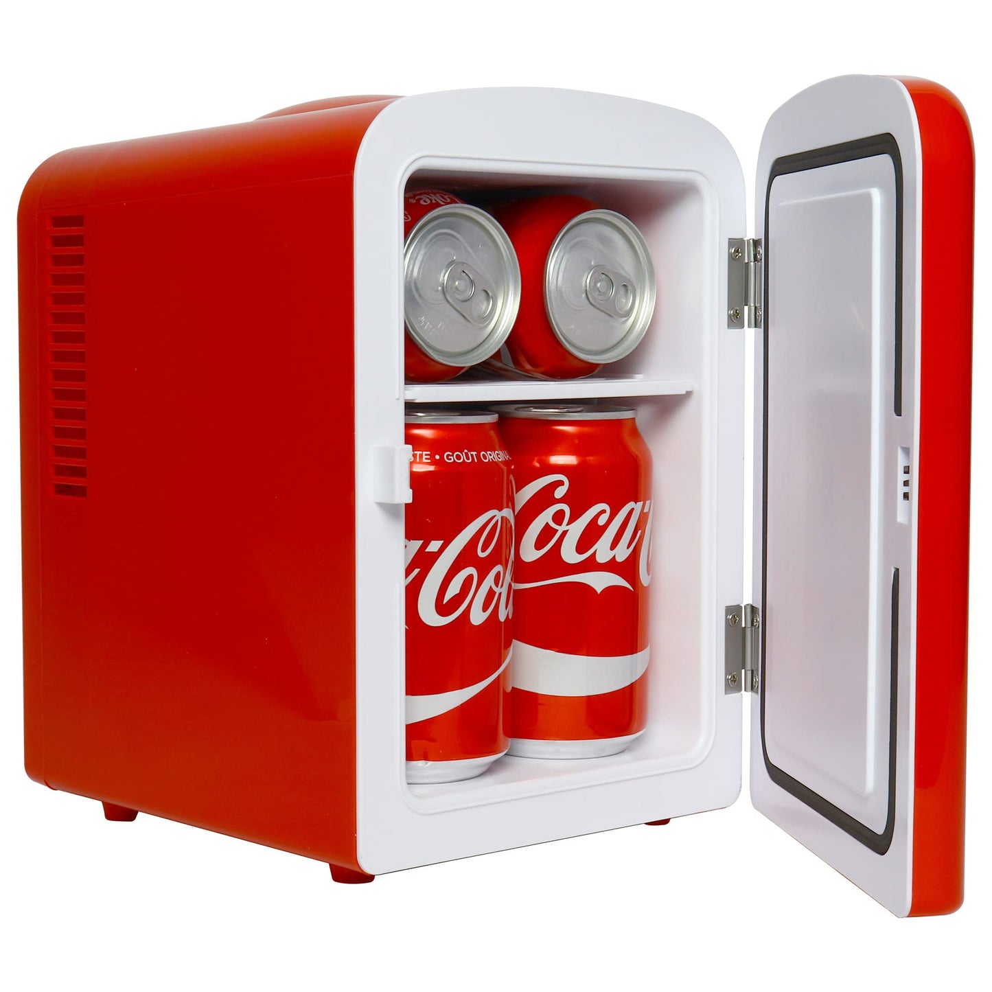 Coca-Cola 12V Portable Bluetooth Speaker Mini Fridge, AC/DC Power Cords Included, Compact Speaker and Personal Cooler/Warmer for Desk Office Dorm