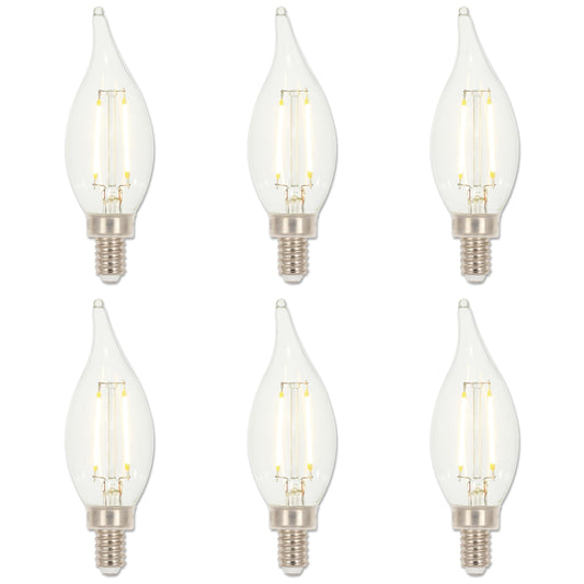 Westinghouse 4517220 3.3 Watt (40 Watt Equivalent) CA11 Dimmable Clear Filament LED Light Bulb, Candelabra Base, 6 Pack
