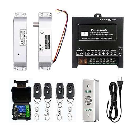Electric Drop Bolt Lock with 4 Remote Controls Fail Secure Door Access Control Kit with Power Supply and Exit Button Easy DIY Install for Home/Office