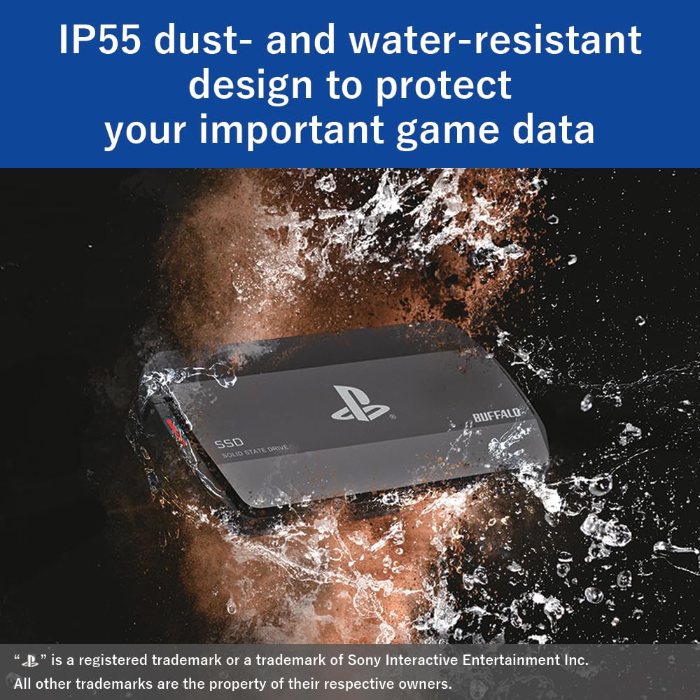 BUFFALO External SSD 1.0TB Officially Licensed Product, Compatible with PS 5 / PS 4 Consoles - USB3.2 Gen2 Type A and C - Portable Anti Shock IP55