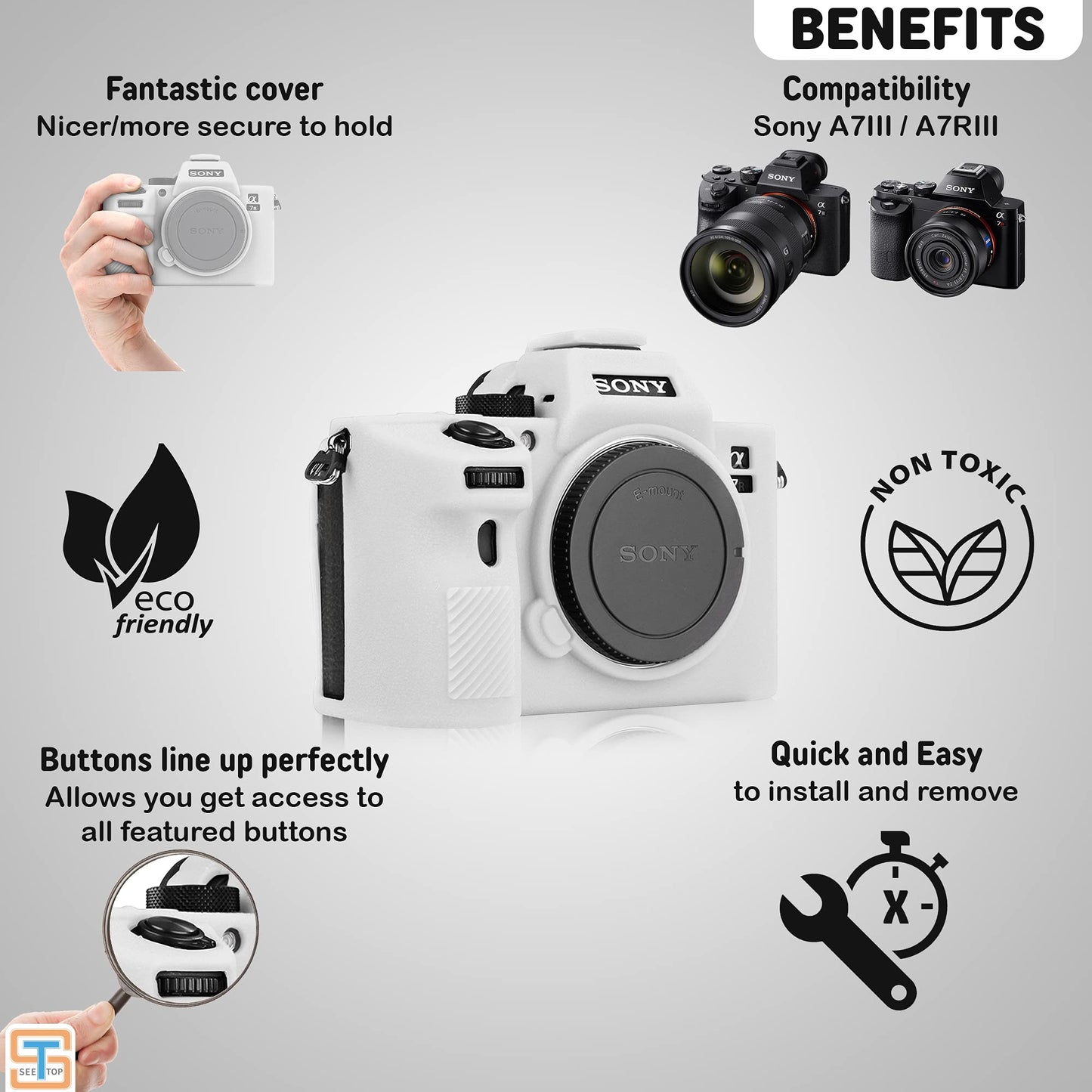 STSEETOP Camera Case Compatible with Sony A7III A7RIII Sony ILCE-7RIII A73 A7R3 - Protective Silicone DSLR Skin Cover, Detachable Cage, Shockproof