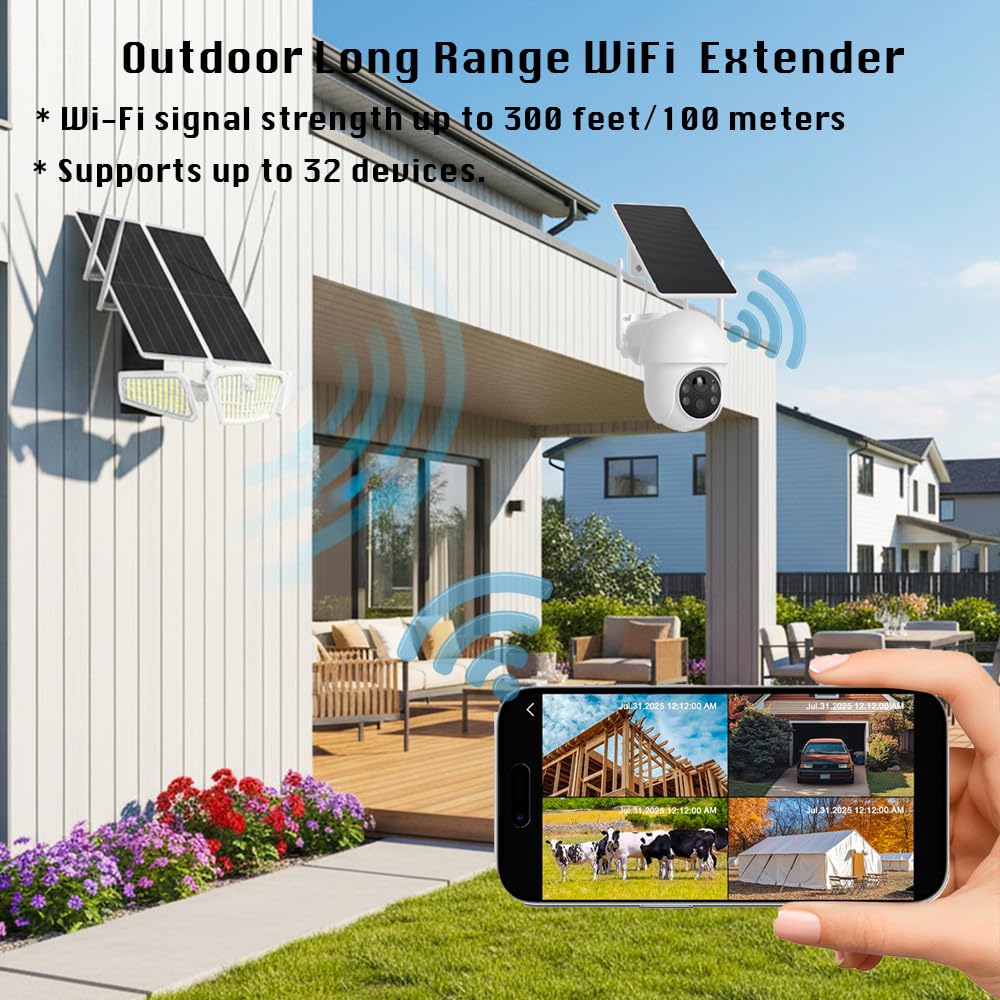 LINYUNYIN® Solar Outdoor Wireless Access Points with Security Flood Light,Outdoor Solar Light Wireless WiFi Extender Signal Booster 2-1,Long Range