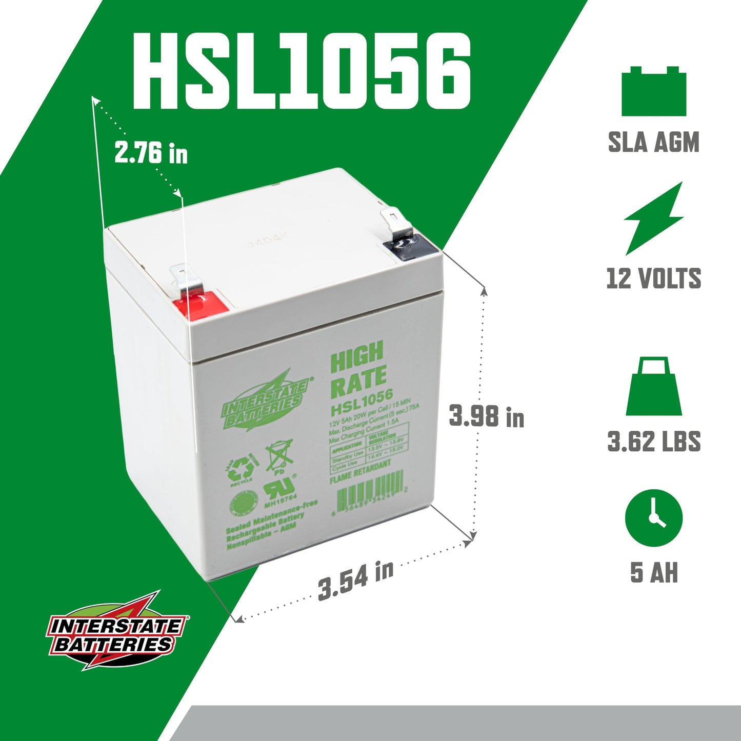 Interstate Batteries 12V 5Ah High Rate Battery (F2 Terminal) SLA AGM VRLA Fireproof Rechargeable Replacement for UPS Systems, Servers, Backup Power…