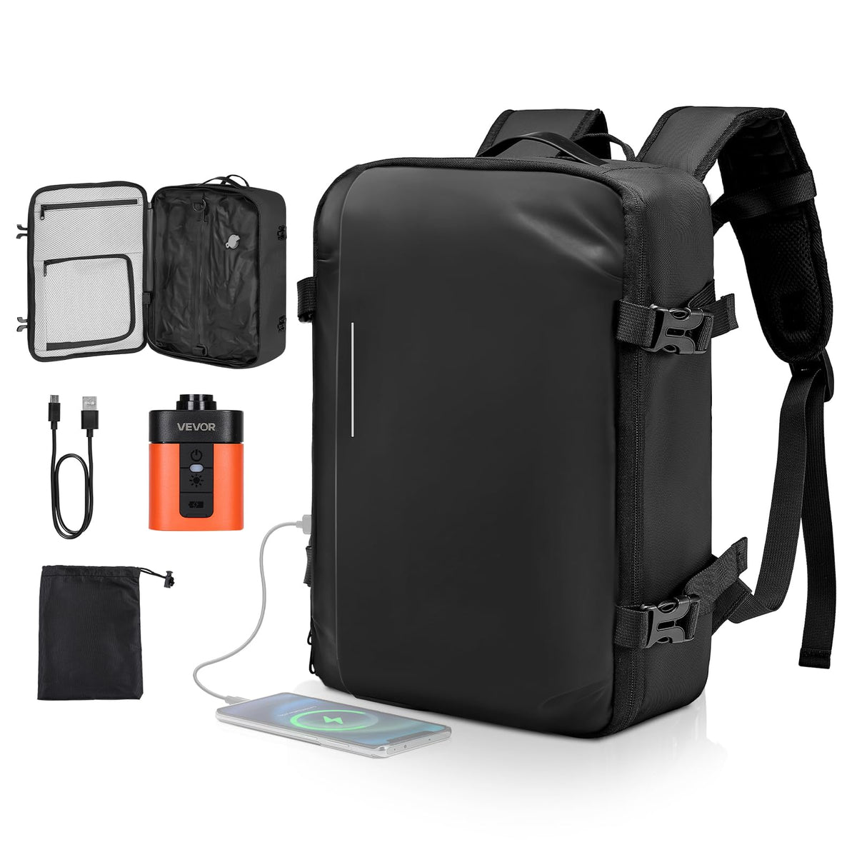 VEVOR Vacuum Travel Backpack, 35L, Vacuum Seal Compression Travel Backpack with Air Pump, Multiple Pockets & Compartments, Water-Resistant Carry-On