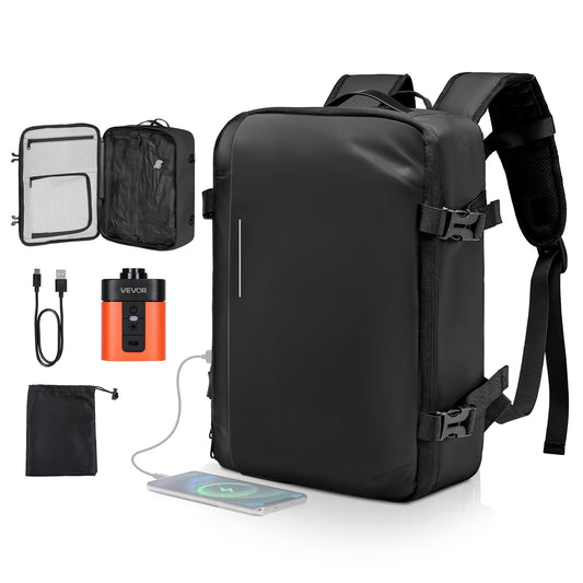 VEVOR Vacuum Travel Backpack, 35L, Vacuum Seal Compression Travel Backpack with Air Pump, Multiple Pockets & Compartments, Water-Resistant Carry-On