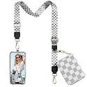 TiMOVO Clip and Go Phone Strap Crossbody with Wallet, Adjustable Anti-Theft Phone Lanyard with Zippered Pouch, White & Gray