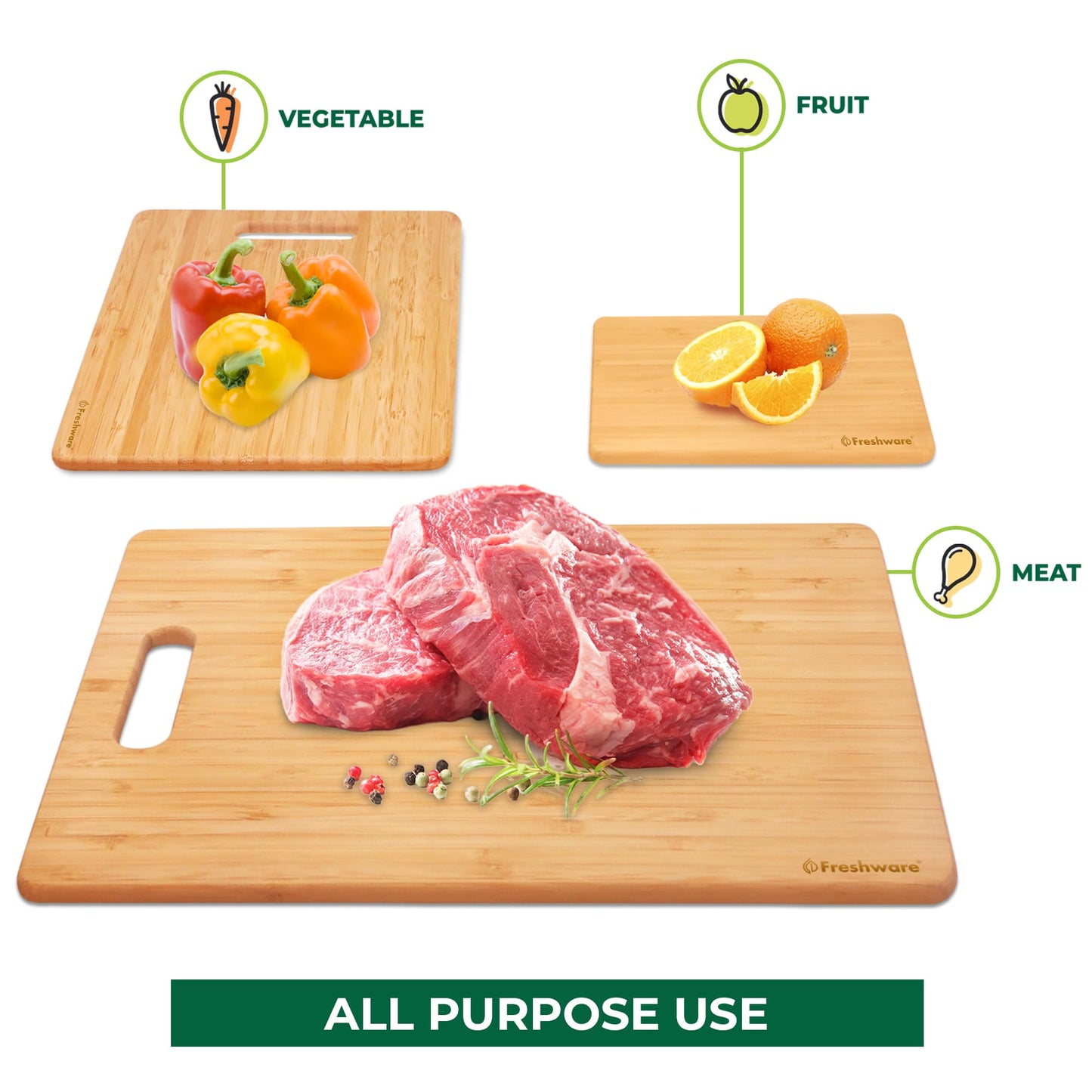 Bamboo Cutting Boards for Kitchen [Set of 3] Wood Cutting Board for Chopping Meat, Vegetables, Fruits, Cheese, Knife Friendly Serving Tray…